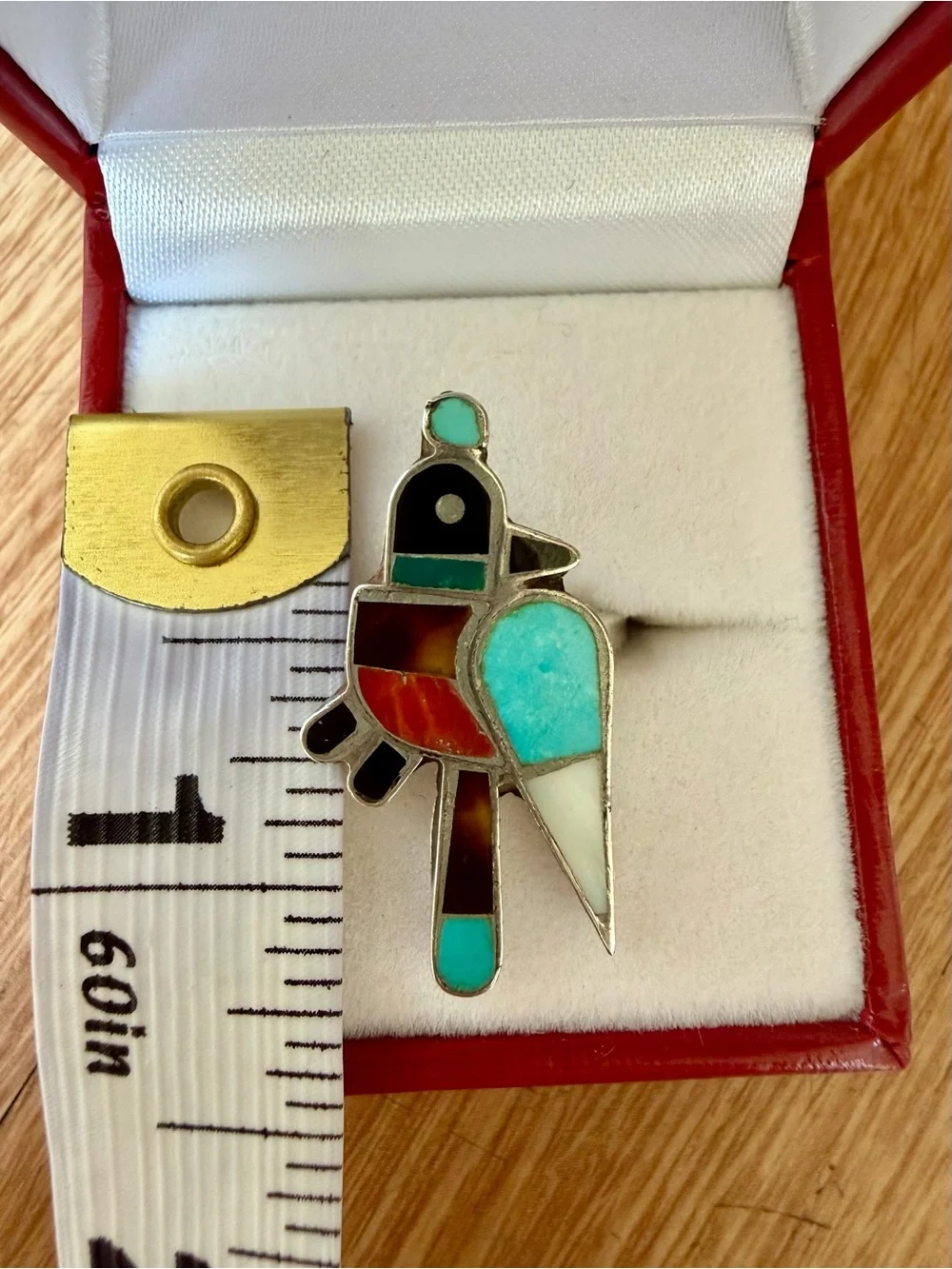 Vintage Native American Zuni Sterling Silver Turquoise Inlay Bird Ring Size 6
